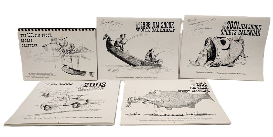 FIVE JIM SNOOK CALENDARS, 4 SIGNED. LISTED ARTIST