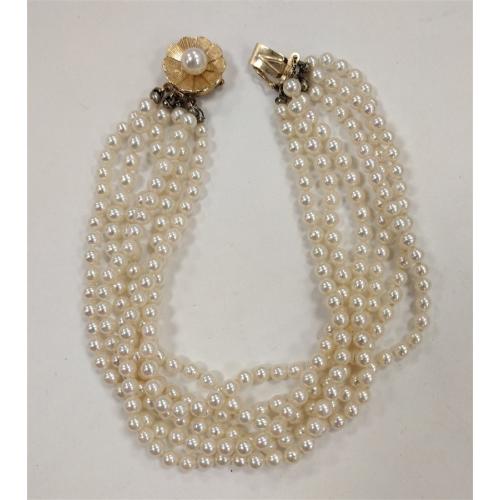 MULTI-STRAND PEARL BRACELET WITH 14K CLASP