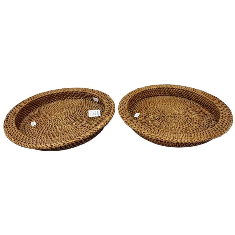 PAIR OF RATTAN SERVING TRAYS
