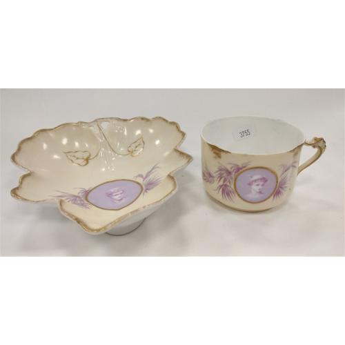 Antique Rosenthal Cameo Bavaria Sevres cup and leaf dish