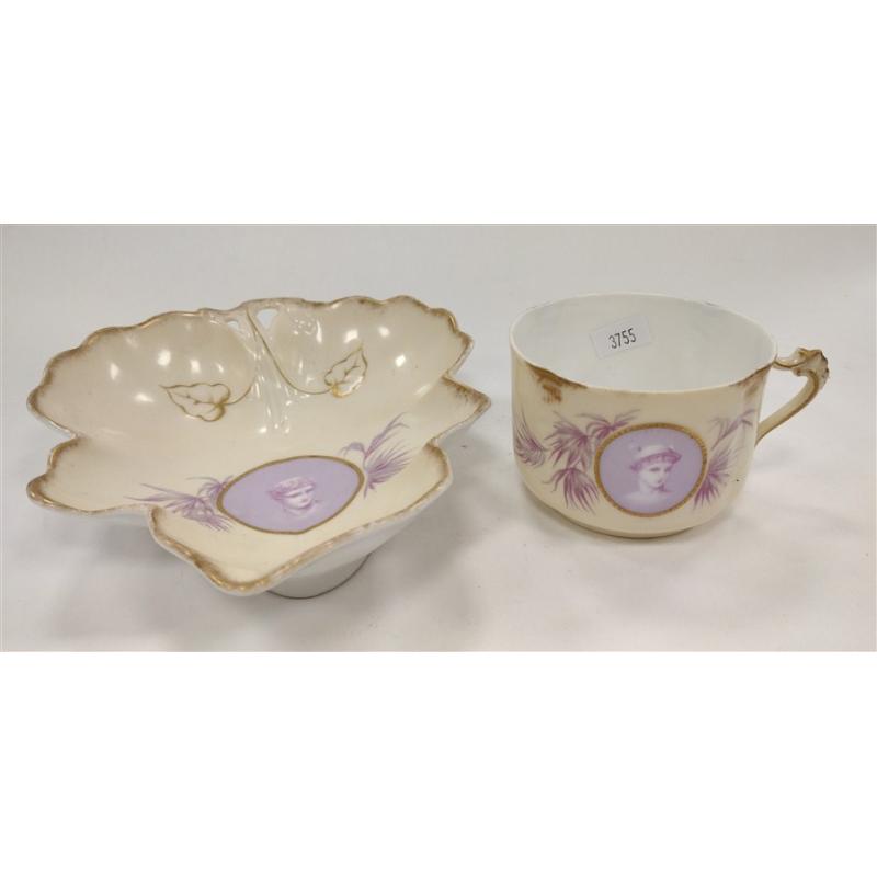 Antique Rosenthal Cameo Bavaria Sevres cup and leaf dish
