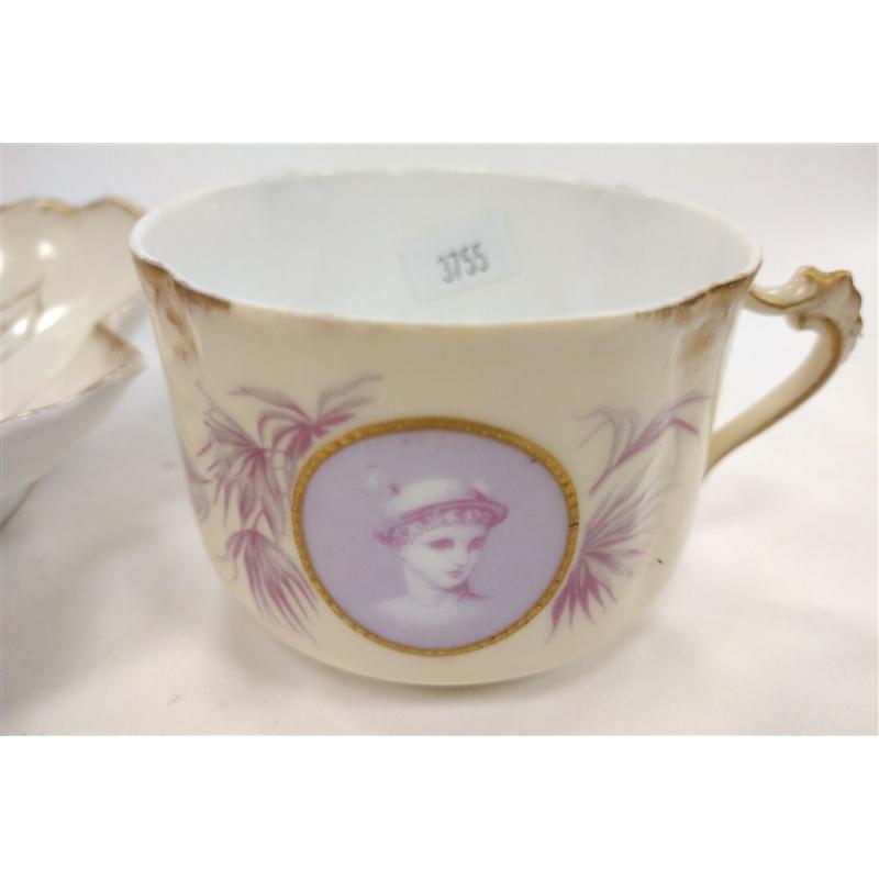 Antique Rosenthal Cameo Bavaria Sevres cup and leaf dish