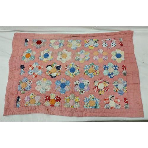 VINTAGE HEXAGON PATTERN DOLL BED QUILT