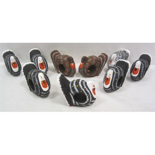 COLLECTION OF 9 CARVED AND PAINTED WOOD TURKEY NAPKIN RINGS