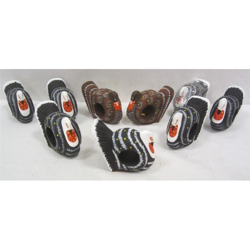 COLLECTION OF 9 CARVED AND PAINTED WOOD TURKEY NAPKIN RINGS