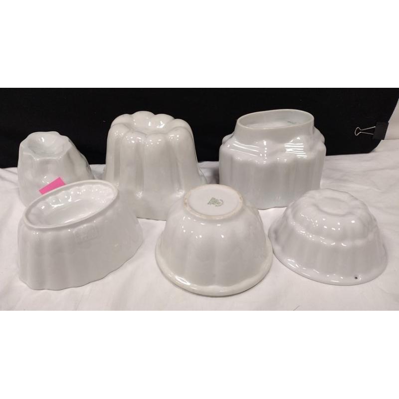 SIX PORCELAIN JELLO MOLDS