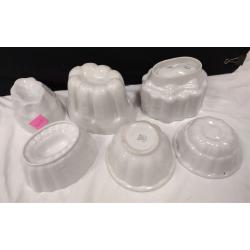 SIX PORCELAIN JELLO MOLDS