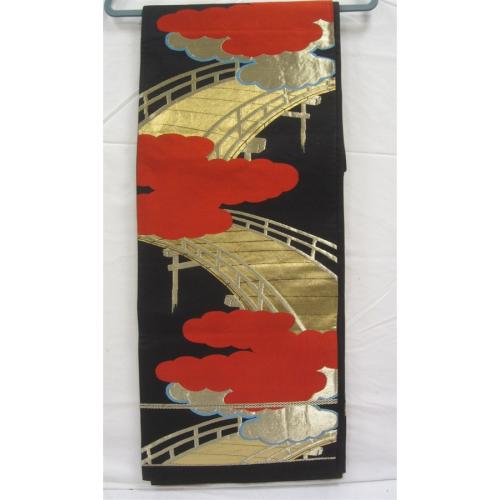 VINTAGE RED, GOLD AND BLACK OBI SASH