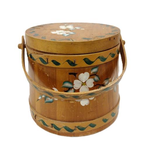 PAINTED FIRKIN WITH WOOD HANDLE