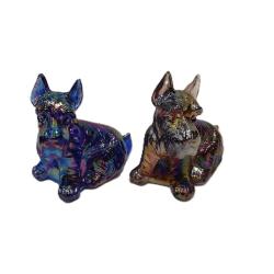 TWO IRIDIZED GLASS SCOTTIE DOGS