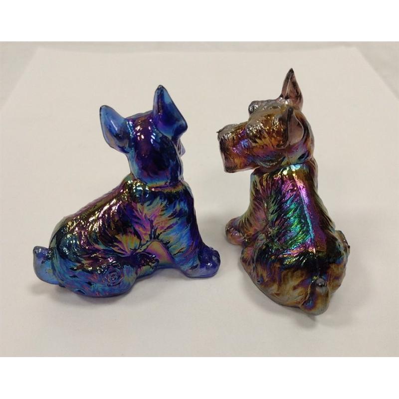 TWO IRIDIZED GLASS SCOTTIE DOGS
