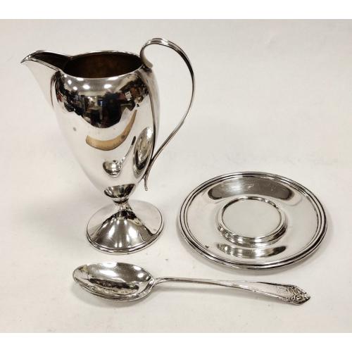 STERLING SILVER CREAMER AND MISMATCHED UNDERPLATE