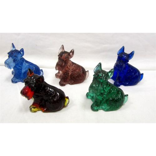 FIVE BOYD'S GLASS SCOTTIE DOGS