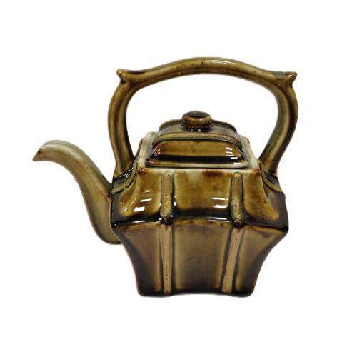 VINTAGE BROWN GREEN GLAZED CERAMIC TEAPOT