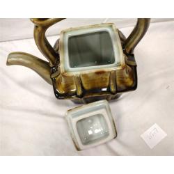 VINTAGE BROWN GREEN GLAZED CERAMIC TEAPOT