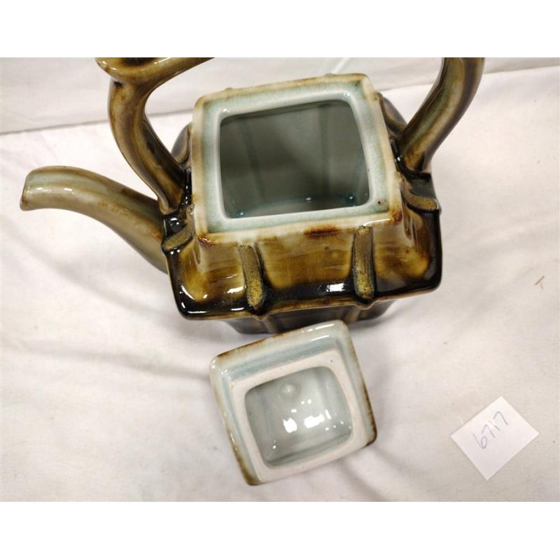 VINTAGE BROWN GREEN GLAZED CERAMIC TEAPOT