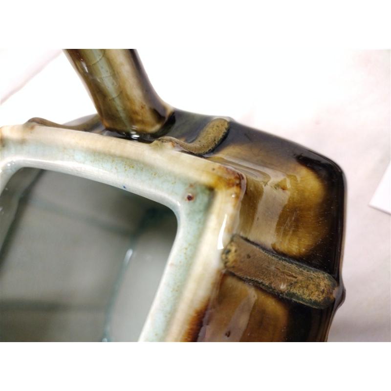 VINTAGE BROWN GREEN GLAZED CERAMIC TEAPOT