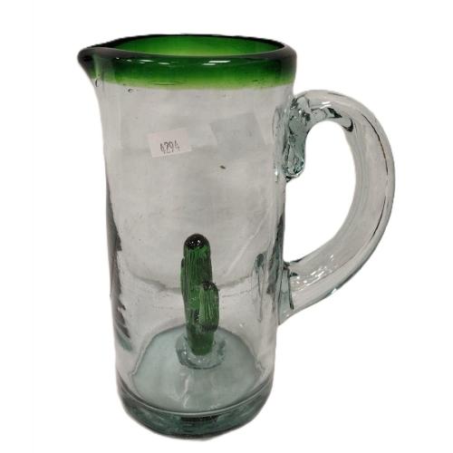 MEXICAN HAND BLOWN MARGARITA PITCHER WITH CACTUS