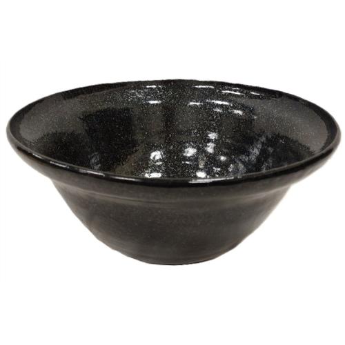 LARGE BLACK STUDIO POTTERY BOWL WITH SPECKLED GLAZE