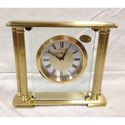 BRASS HOWARD MILLER SOLID BRASS QUARTZ CLOCK WITH COLUMNS
