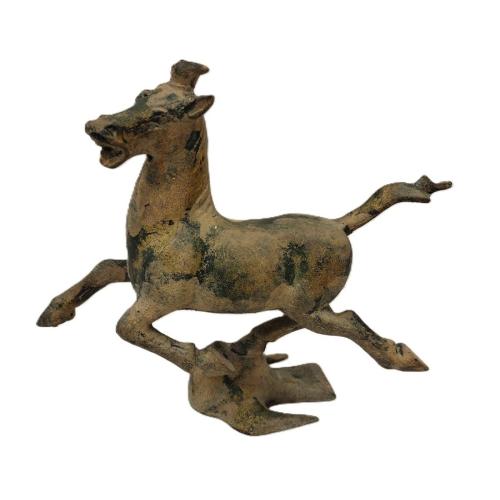 CAST IRON HORSE SCULPTURE WITH GILT & GREEN PATINA - The owl of Marcus Aurelius