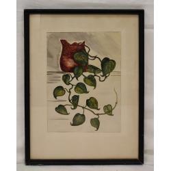 OLDER WATERCOLOR OF A VASE AND IVY