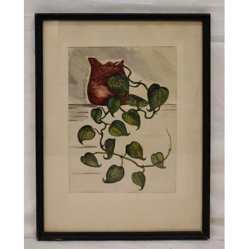 OLDER WATERCOLOR OF A VASE AND IVY