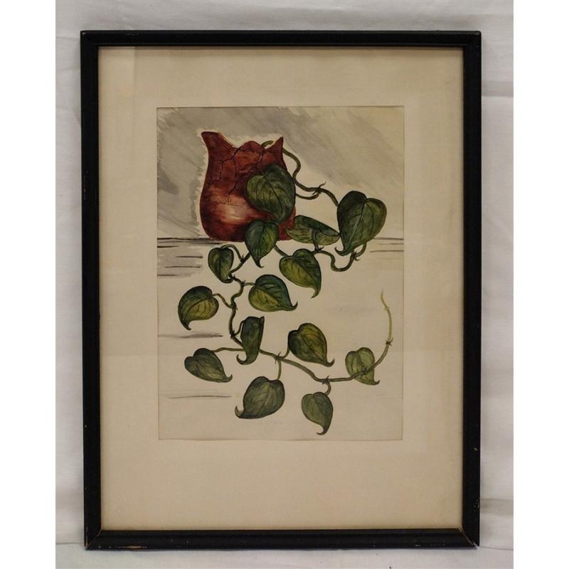 OLDER WATERCOLOR OF A VASE AND IVY