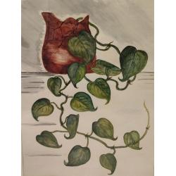 OLDER WATERCOLOR OF A VASE AND IVY