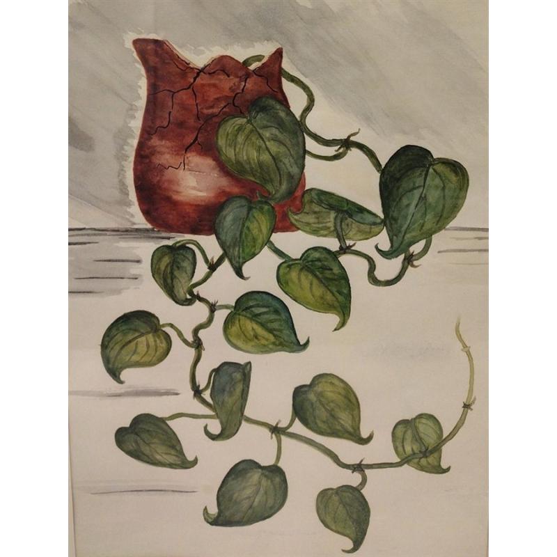 OLDER WATERCOLOR OF A VASE AND IVY
