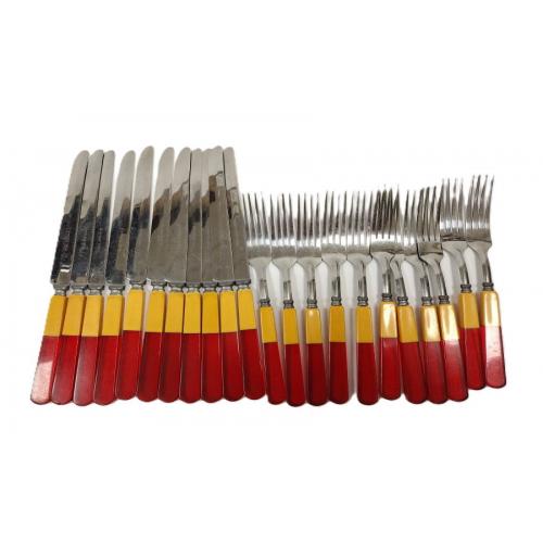 TWO TONE BAKELITE HANDLE FLATWARE