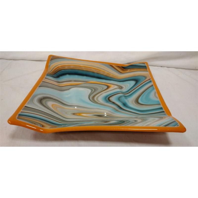 VINTAGE MULTI COLORED FUSED GLASS LOW BOWL