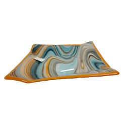 VINTAGE MULTI COLORED FUSED GLASS LOW BOWL