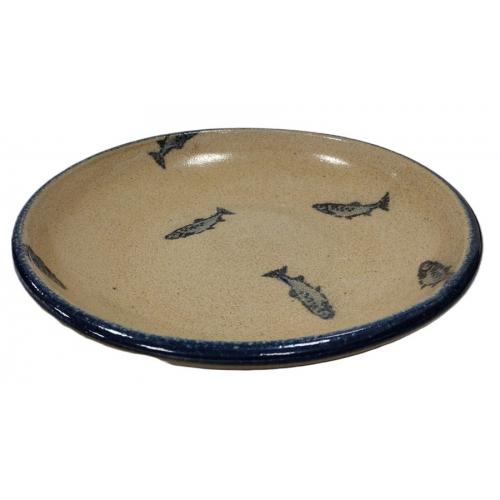 MONROE SALT WORKS POTTERY LOW BOWL WITH FISH