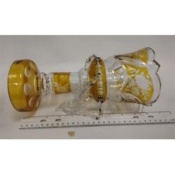 PAIR OF VINTAGE GERMAN YELLOW CUT TO CLEAR LUSTERS WITH PRISMS