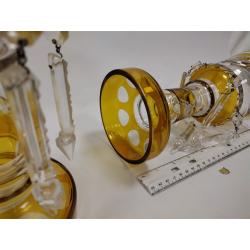 PAIR OF VINTAGE GERMAN YELLOW CUT TO CLEAR LUSTERS WITH PRISMS