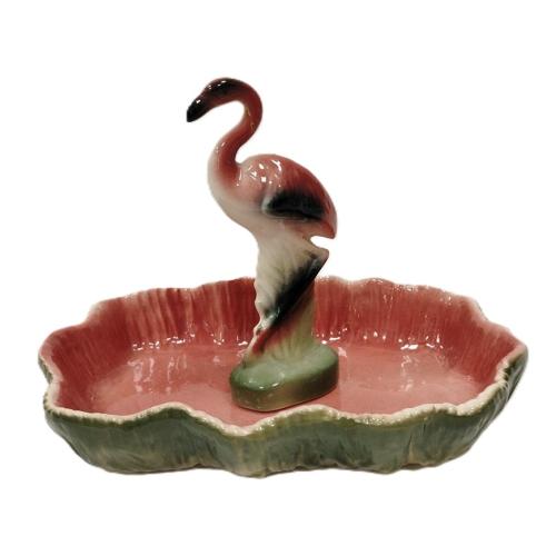 MID CENTURY WATERMELON PLANTER AND FLAMINGO