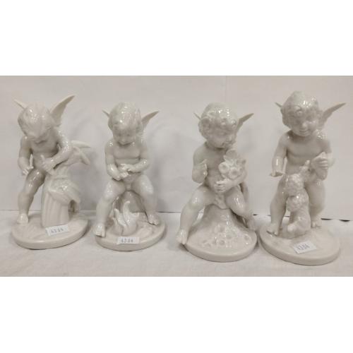 FOUR GERMAN DRESDEN PORCELAIN ANGEL FIGURES