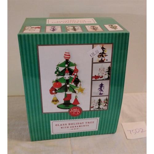 GLASS HOLIDAY TREE WITH ORNAMSENT