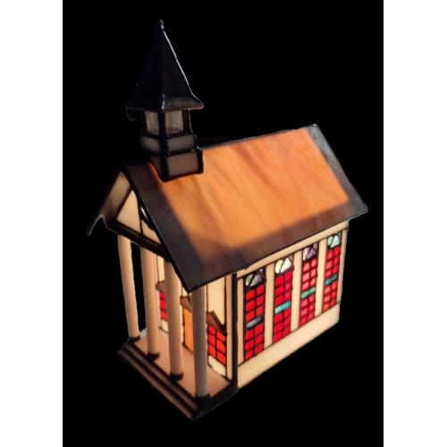 BILL JOB STAINED GLASS LIGHTED CHURCH