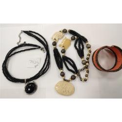 BEAD CUFF BRACELET AND NECKLACE WITH ELEPHANT FIGURES