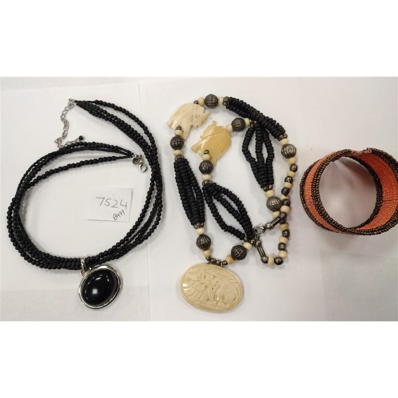 BEAD CUFF BRACELET AND NECKLACE WITH ELEPHANT FIGURES
