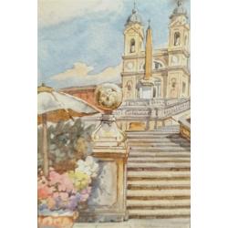 SMALL FRAMED WATERCOLOR PRINT OF A CATHEDRAL