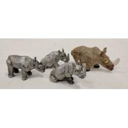 THREE PEWTER AND ON LEAD SMALL HIPPOS