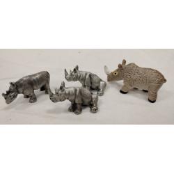 THREE PEWTER AND ON LEAD SMALL HIPPOS