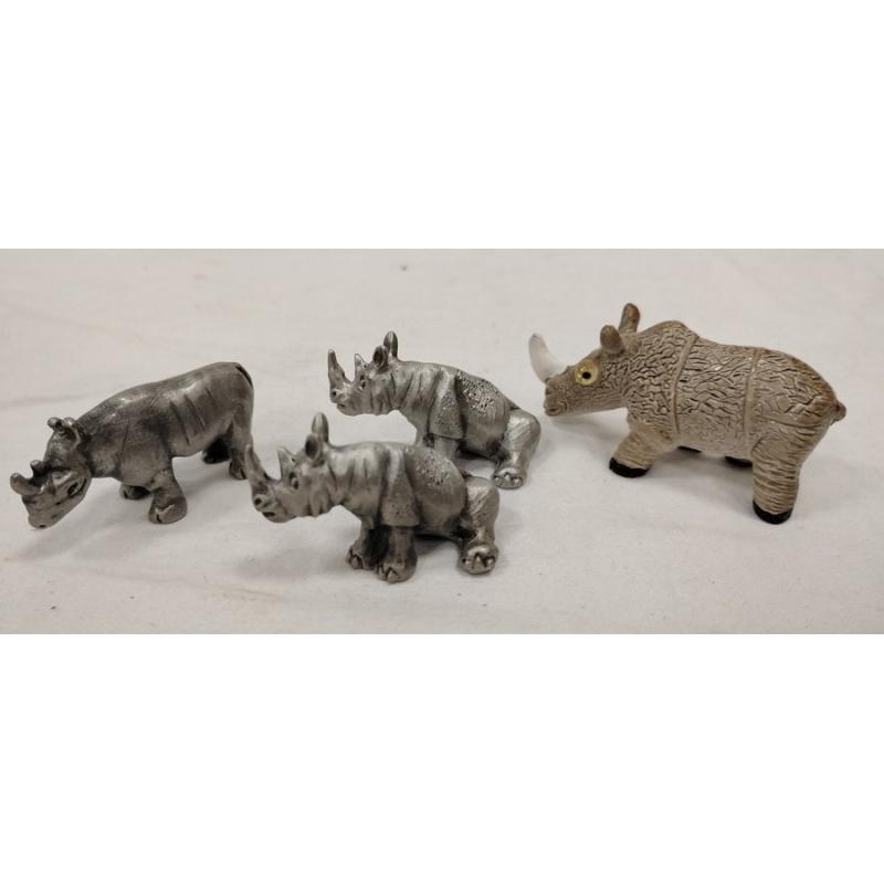 THREE PEWTER AND ON LEAD SMALL HIPPOS