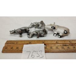 THREE PEWTER AND ON LEAD SMALL HIPPOS