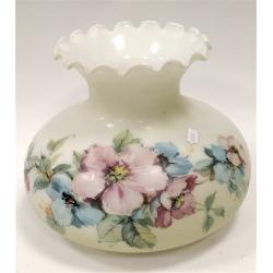 GLASS KEROSENE LAMP SHADE WITH PRINTED FLORAL DESIGN