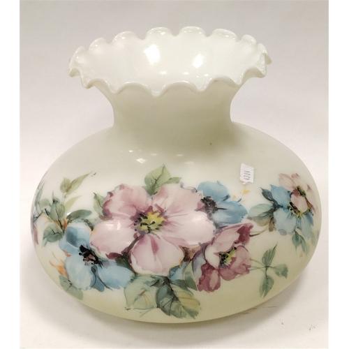 GLASS KEROSENE LAMP SHADE WITH PRINTED FLORAL DESIGN