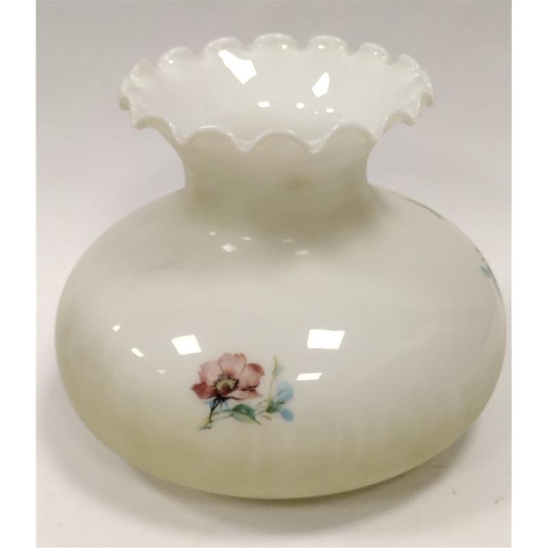 GLASS KEROSENE LAMP SHADE WITH PRINTED FLORAL DESIGN